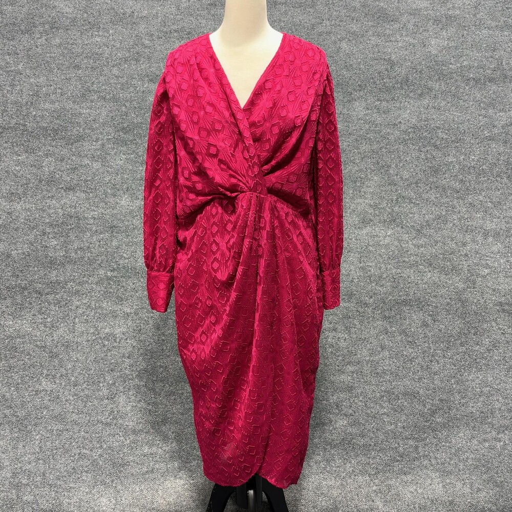 Maggy London Dress Womens 16W Pink Jacquard Sheath Midi Party Twist Front Date